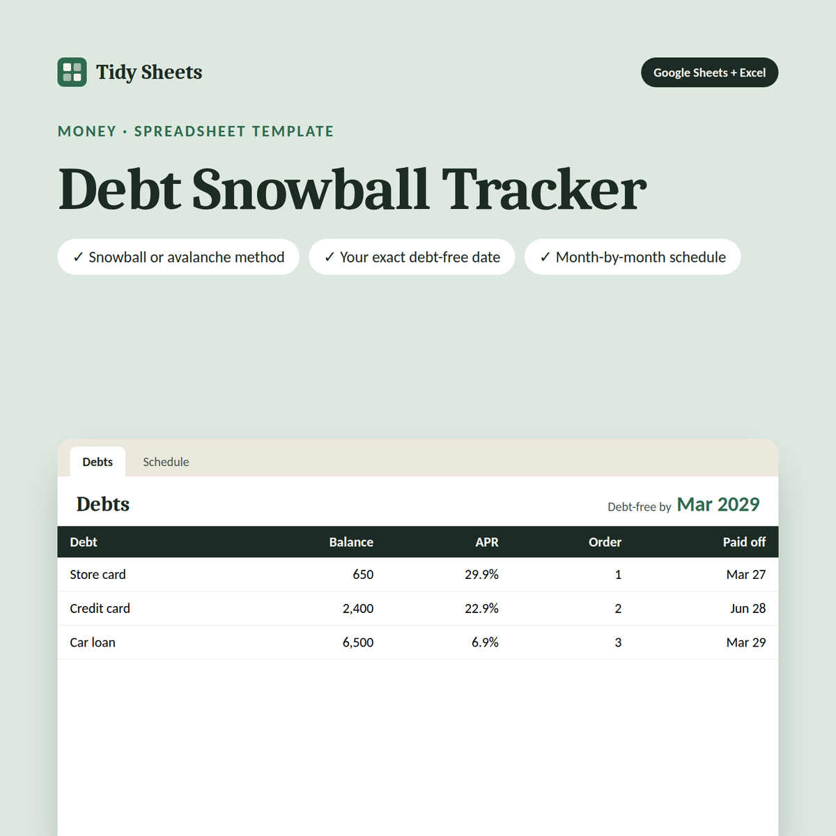 Debt Snowball Tracker spreadsheet
