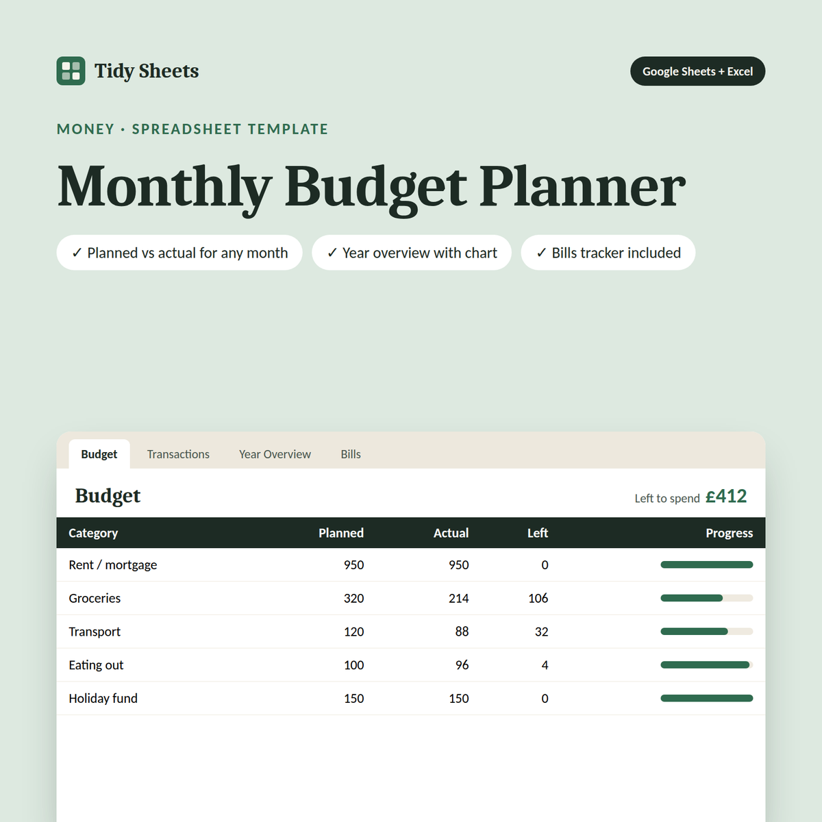Spending tracker spreadsheet