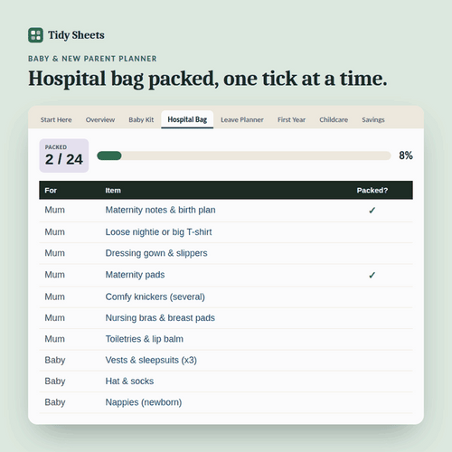 Baby & New Parent Planner preview: ticking off the hospital bag checklist
