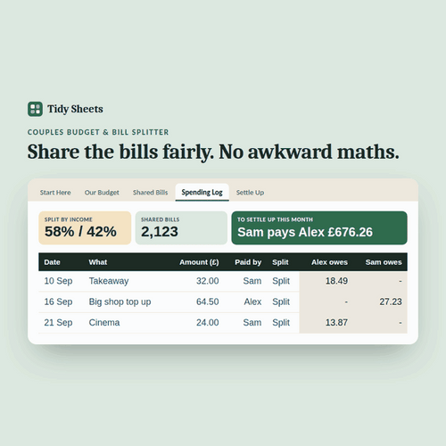 Couples Budget & Bill Splitter preview: adding shared spending and watching who owes whom update