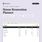 House Renovation Planner spreadsheet template for Excel and Google Sheets