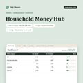 Household Money Hub spreadsheet template showing where the money goes each month