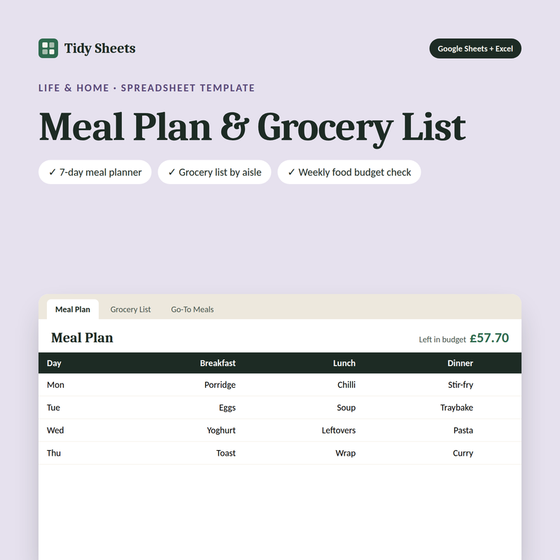 Meal Plan & Grocery List
