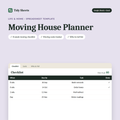 Moving House Planner spreadsheet showing a moving checklist with due dates
