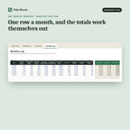 Net Worth Tracker, inside the spreadsheet: One row a month, and the totals work themselves out