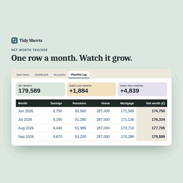Net Worth Tracker preview: adding a month of balances and watching net worth update