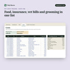 Pet Costs Tracker, inside the spreadsheet: Food, insurance, vet bills and grooming in one list