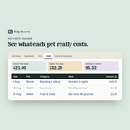 Pet Costs Tracker preview: logging pet costs and watching each pet's yearly total update