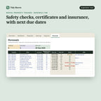 Rental Property Tracker, inside the spreadsheet: Safety checks, certificates and insurance, with next due dates