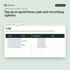 Sinking Funds Tracker, inside the spreadsheet: Top up or spend from a pot and everything updates