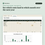 Sinking Funds Tracker, inside the spreadsheet: See which costs land in which month over the next year