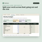 Student Budget Planner, inside the spreadsheet: Split your week across food, going out and the rest