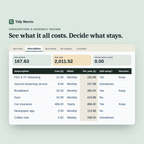 Subscriptions & Renewals Tracker preview: marking subscriptions to cancel and watching the yearly saving add up