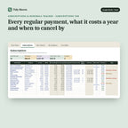 Subscriptions & Renewals Tracker, inside the spreadsheet: Every regular payment, what it costs a year and when to cancel by