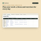 Workout Planner & Tracker, inside the spreadsheet: Plan your week: a focus and exercises for every day